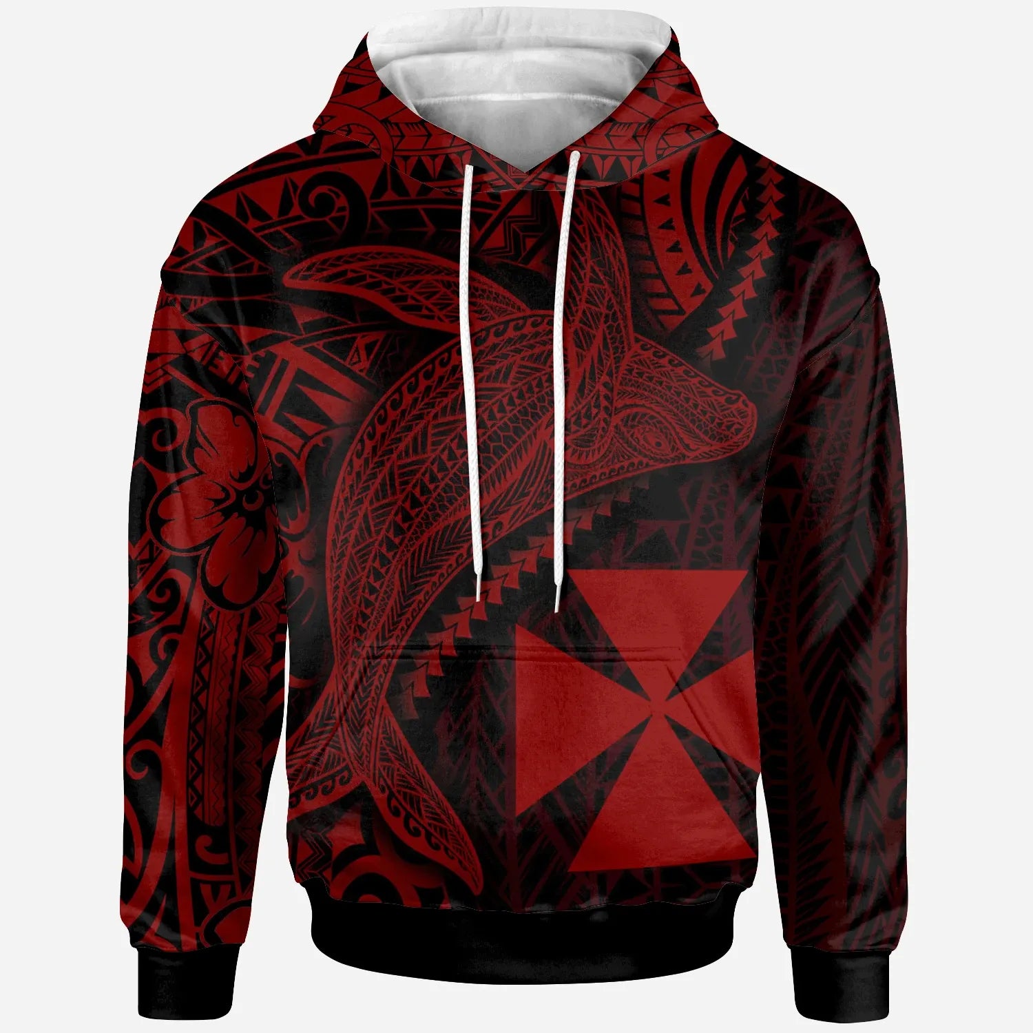 Wallis and Futuna Hoodie - Humpback Whale & Coat of Arms Red