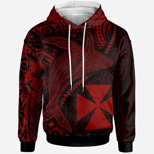 Wallis and Futuna Hoodie - Humpback Whale & Coat of Arms Red