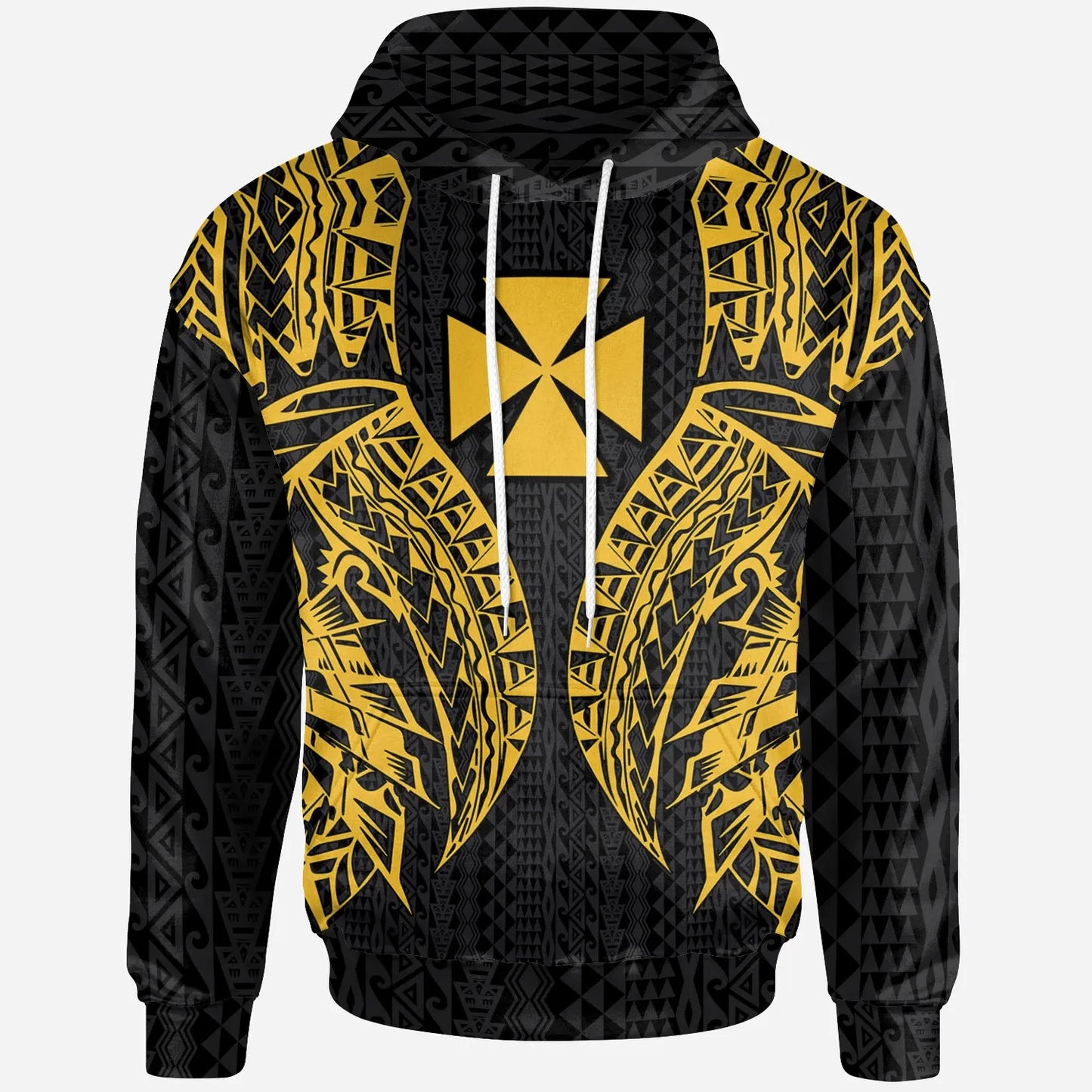 Wallis And Futuna Hoodie - Polynesian Lion Head Gold Style