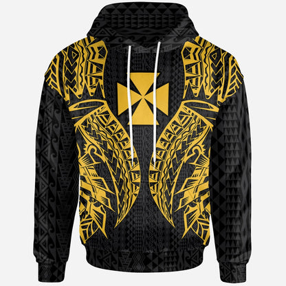 Wallis And Futuna Hoodie - Polynesian Lion Head Gold Style