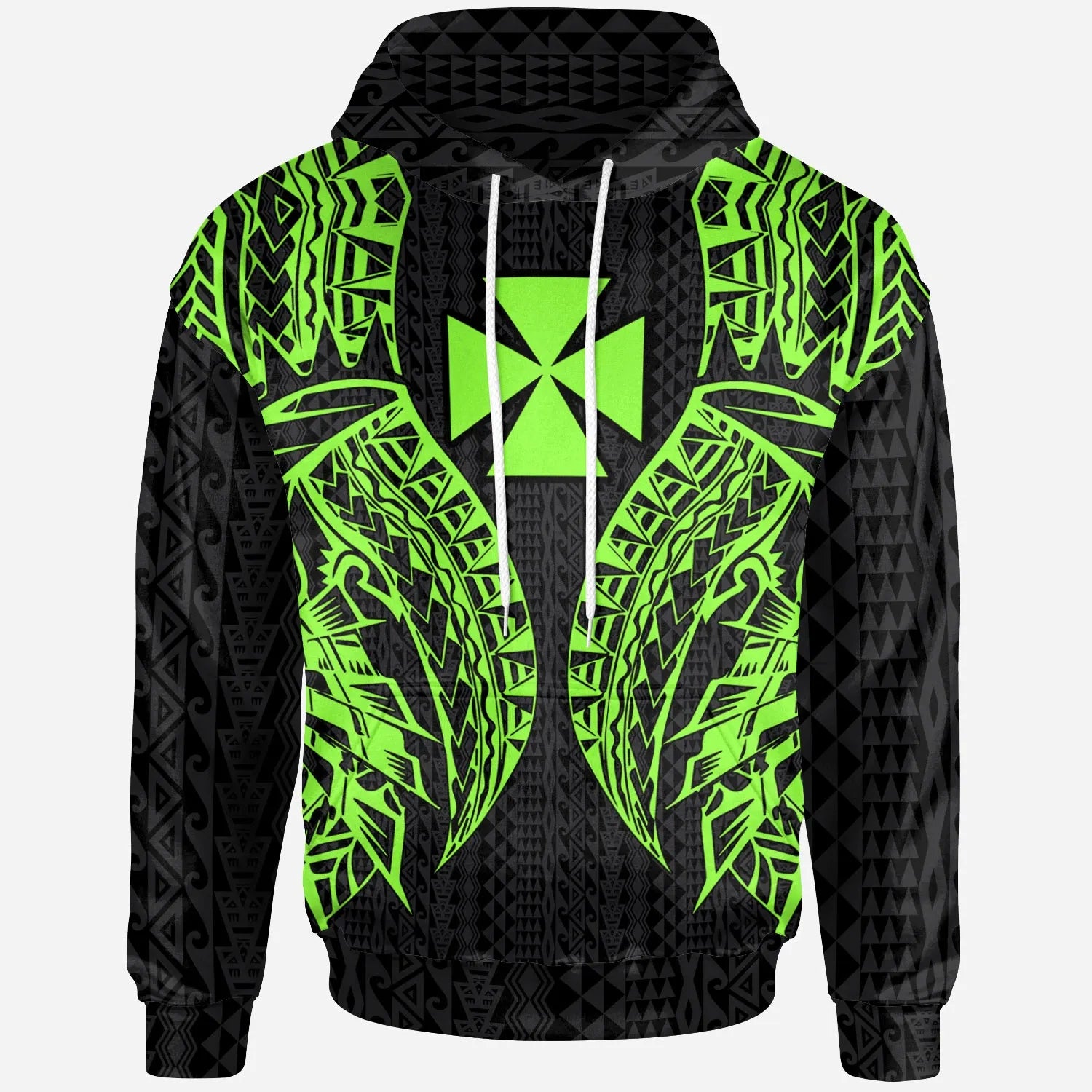 Wallis And Futuna Hoodie - Polynesian Lion Head Green Style