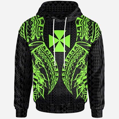 Wallis And Futuna Hoodie - Polynesian Lion Head Green Style