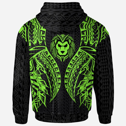 Wallis And Futuna Hoodie - Polynesian Lion Head Green Style