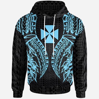 Wallis And Futuna Hoodie - Polynesian Lion Head Neon Style