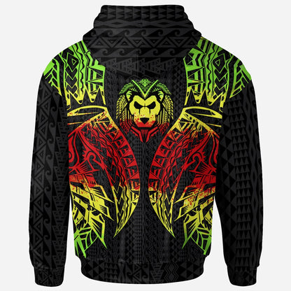 Wallis And Futuna Hoodie - Polynesian Lion Head Reggae Style