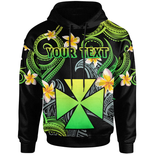 Wallis and Futuna Hoodie - Custom Personalised Polynesian Waves with Plumeria Flowers (Green)