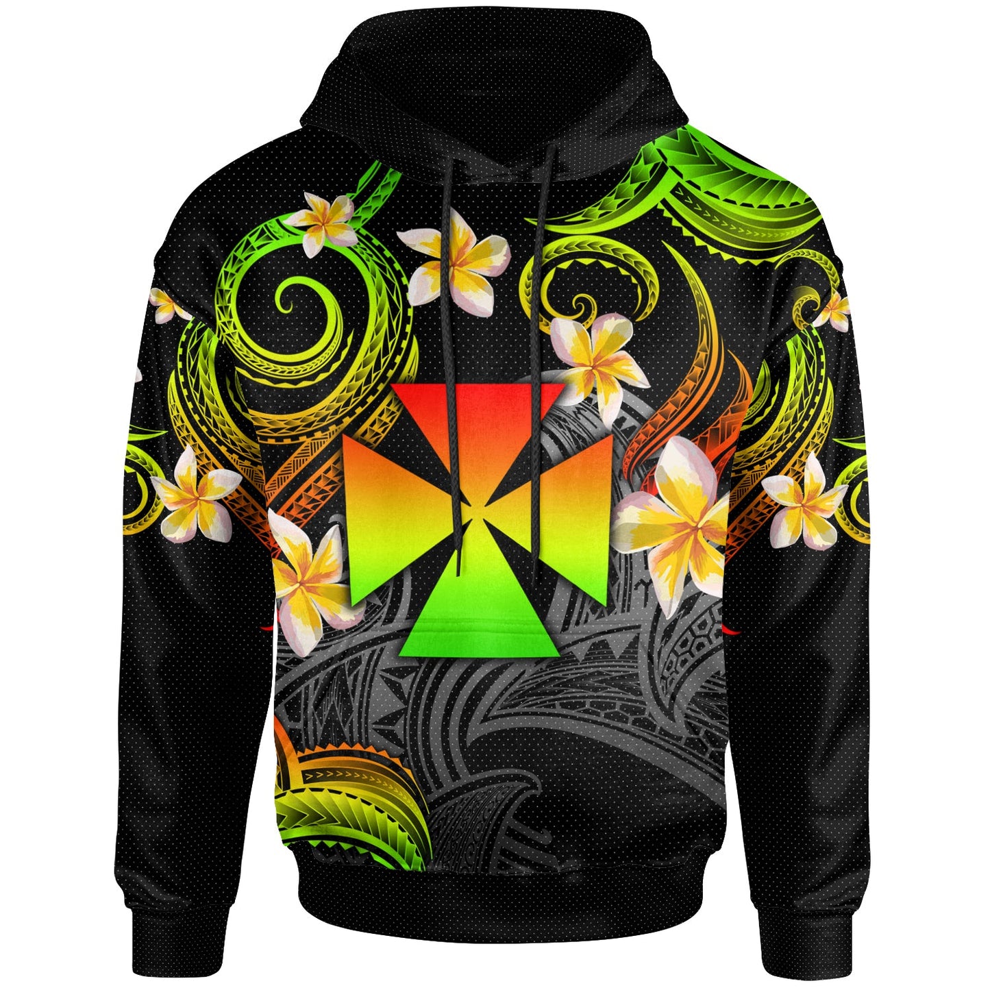 Wallis and Futuna Hoodie - Custom Personalised Polynesian Waves with Plumeria Flowers (Reggae)