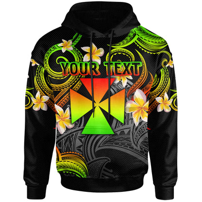 Wallis and Futuna Hoodie - Custom Personalised Polynesian Waves with Plumeria Flowers (Reggae)