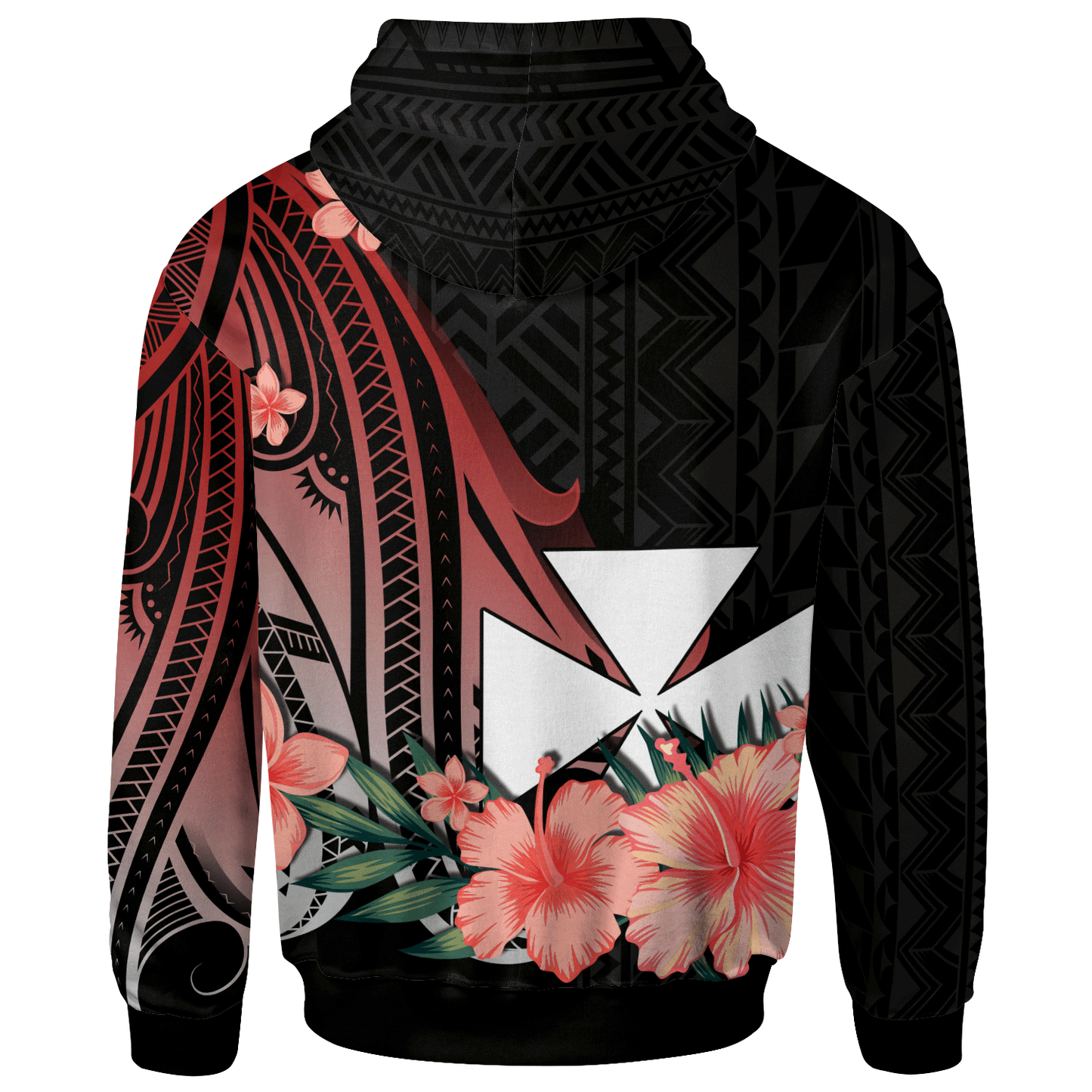 Wallis and Futuna Hoodie - Red Polynesian Hibiscus Pattern Style