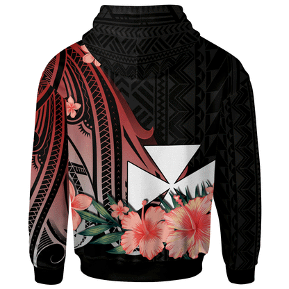 Wallis and Futuna Hoodie - Red Polynesian Hibiscus Pattern Style
