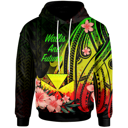 Wallis and Futuna Hoodie - Reggae Polynesian Hibiscus Pattern Style