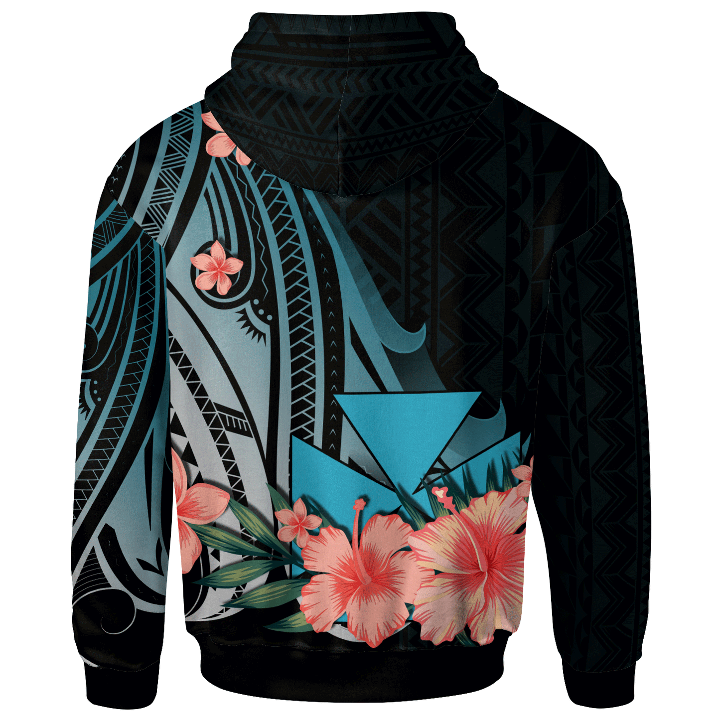 Wallis and Futuna Hoodie - Turquoise Polynesian Hibiscus Pattern Style