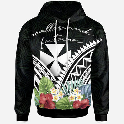 Wallis and Futuna Hoodie - Wallis and Futuna Coat of Arms & Polynesian Tropical Flowers White
