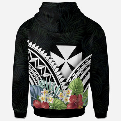 Wallis and Futuna Hoodie - Wallis and Futuna Coat of Arms & Polynesian Tropical Flowers White