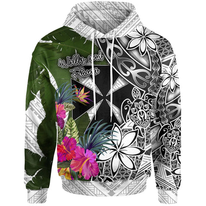 Wallis and Futuna Hoodie White - Turtle Plumeria Banana Leaf