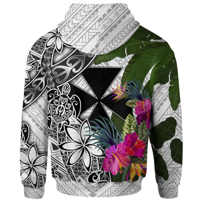 Wallis and Futuna Hoodie White - Turtle Plumeria Banana Leaf