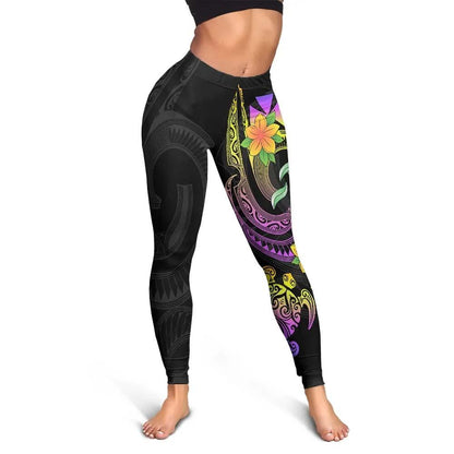 Wallis and Futuna Legging - Plumeria Flowers with Spiral Patterns