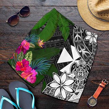 Wallis and Futuna Men Shorts - Turtle Plumeria Banana Leaf