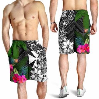 Wallis and Futuna Men Shorts - Turtle Plumeria Banana Leaf