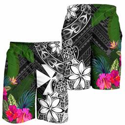 Wallis and Futuna Men Shorts - Turtle Plumeria Banana Leaf