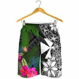 Wallis and Futuna Men Shorts - Turtle Plumeria Banana Leaf