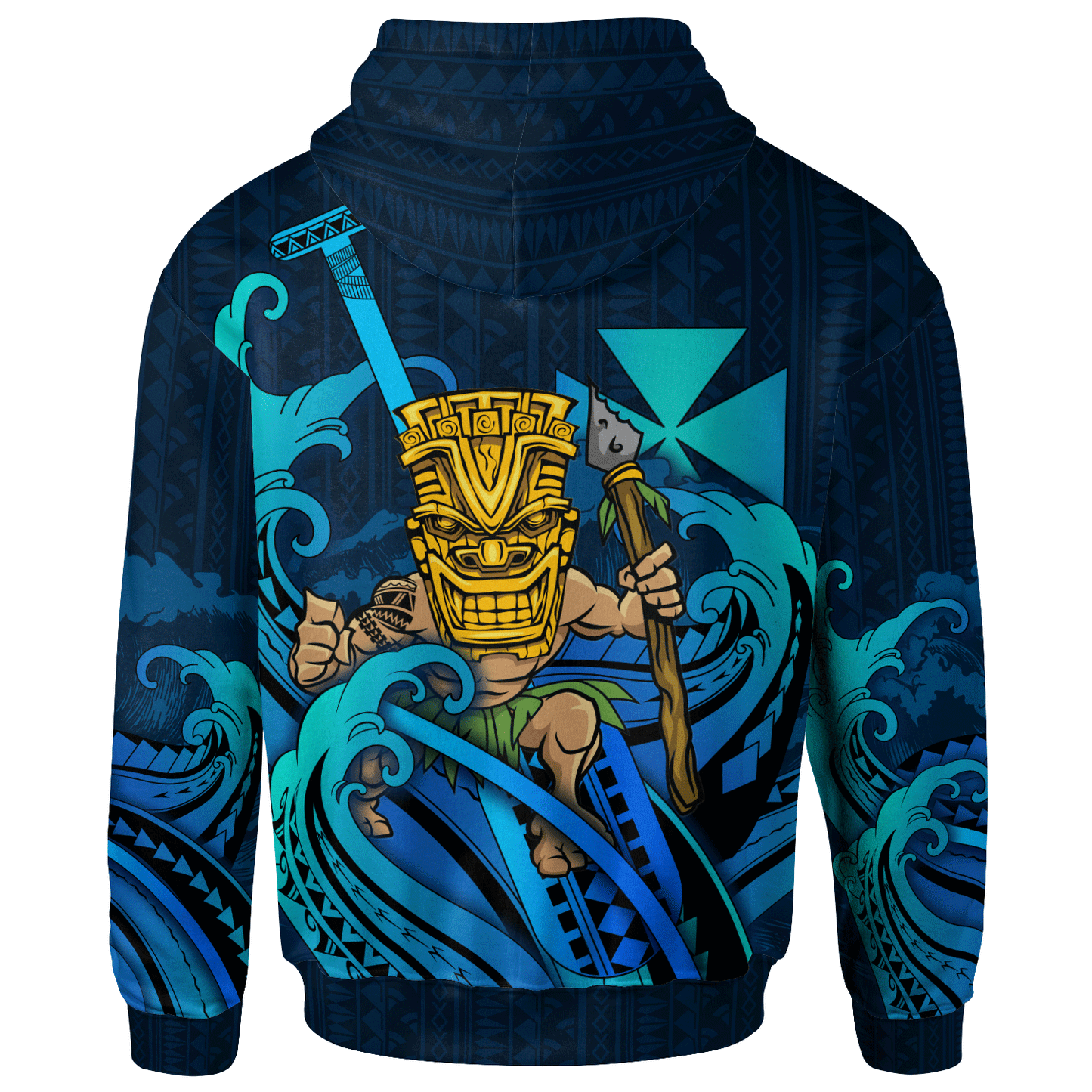 Wallis and Futuna Personalised Custom Hoodie - Tiki And Waves
