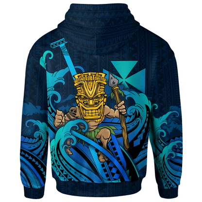 Wallis and Futuna Personalised Custom Hoodie - Tiki And Waves
