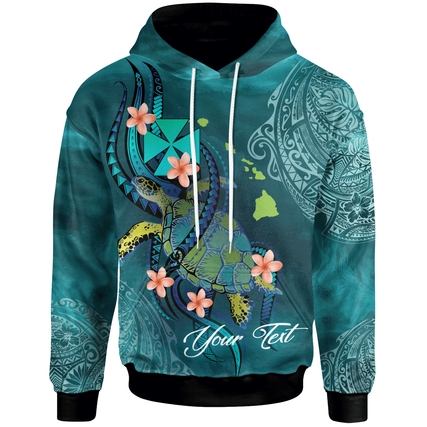Wallis and Futuna Personalised Custom Hoodie - Turtle With Pattern