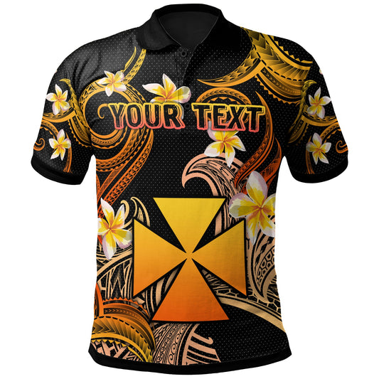 Wallis and Futuna Polo Shirt - Custom Personalised Polynesian Waves with Plumeria Flowers (Orange)