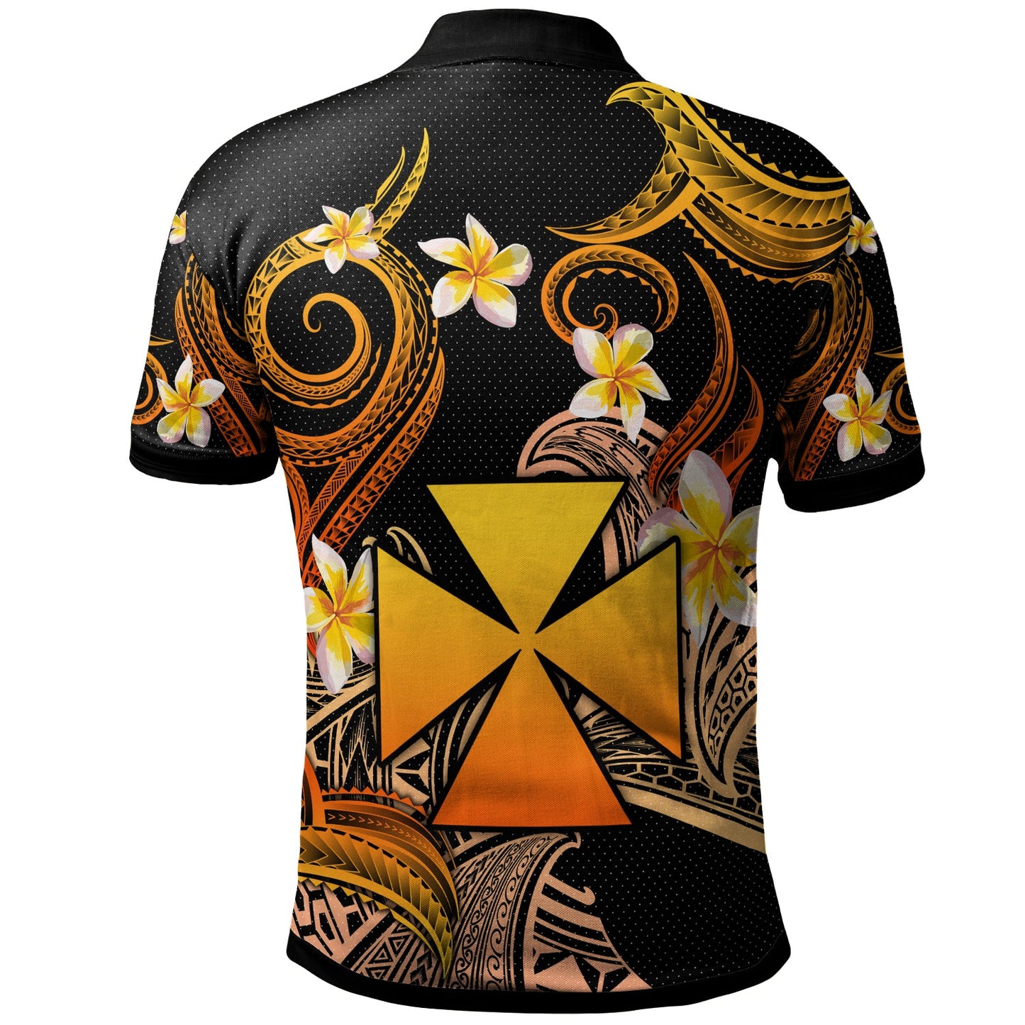 Wallis and Futuna Polo Shirt - Custom Personalised Polynesian Waves with Plumeria Flowers (Orange)