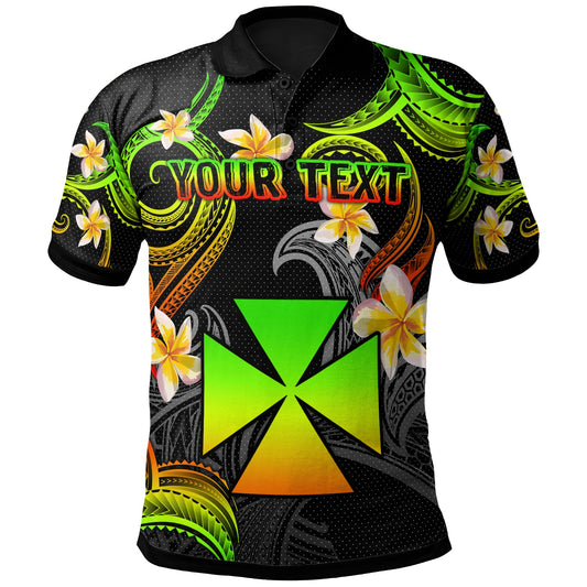 Wallis and Futuna Polo Shirt - Custom Personalised Polynesian Waves with Plumeria Flowers (Reggae)