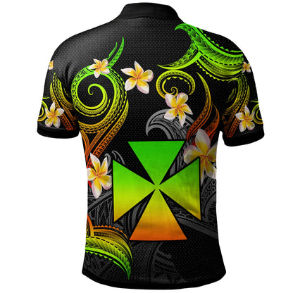 Wallis and Futuna Polo Shirt - Custom Personalised Polynesian Waves with Plumeria Flowers (Reggae)