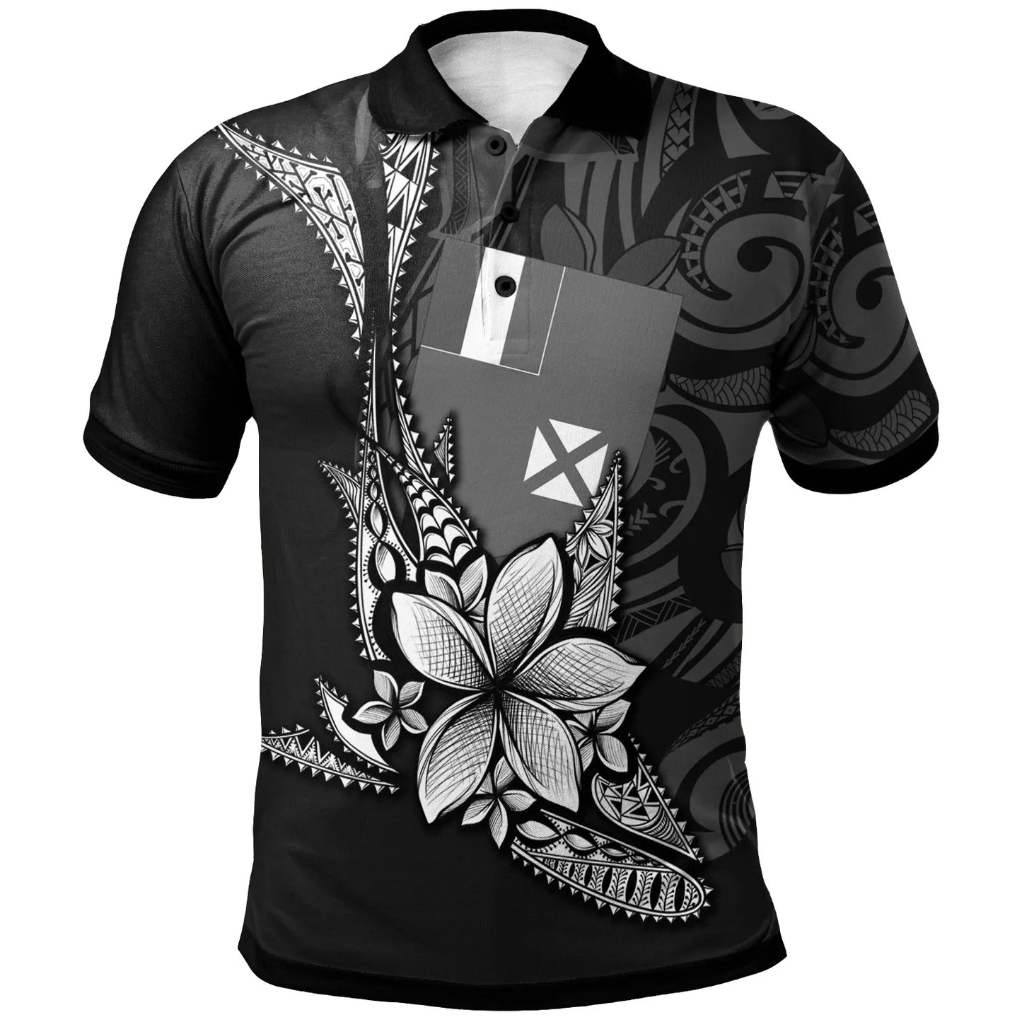 Wallis and Futuna Polo Shirt - Fish With Plumeria Flowers Style