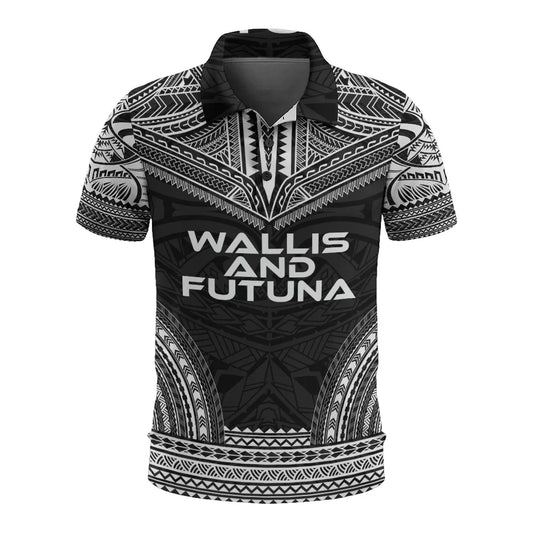 Wallis And Futuna Polo Shirt - Wallis And Futuna Coat Of Arms Polynesian Chief Tattoo Black Version
