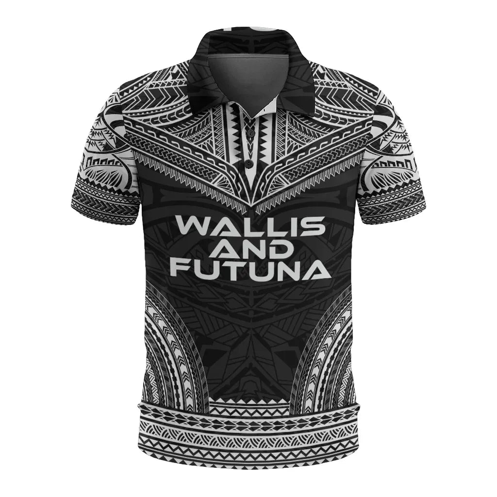 Wallis And Futuna Polo Shirt - Wallis And Futuna Coat Of Arms Polynesian Chief Tattoo Black Version