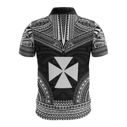 Wallis And Futuna Polo Shirt - Wallis And Futuna Coat Of Arms Polynesian Chief Tattoo Black Version