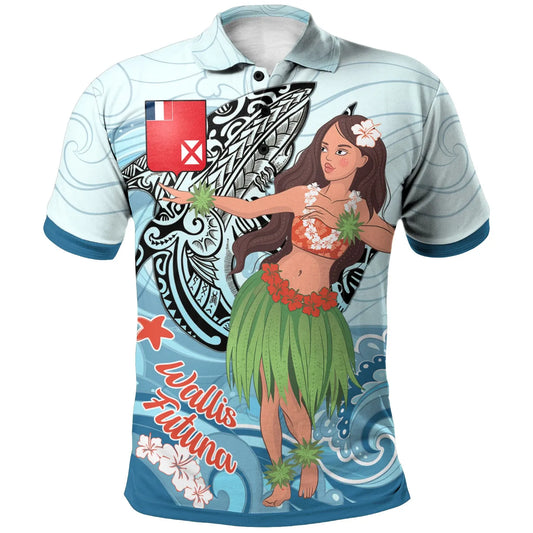 Wallis and Futuna Polo Shirt - Polynesian Girls With Shark