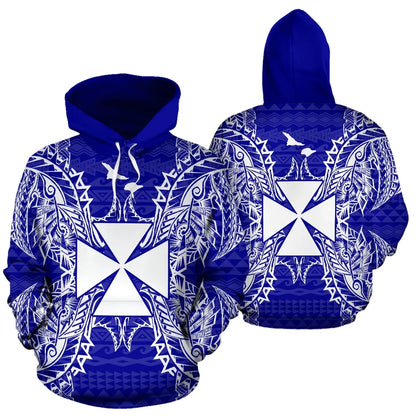 Wallis And Futuna Polynesian All Over Hoodie Map Blue