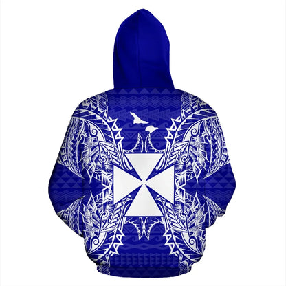 Wallis And Futuna Polynesian All Over Hoodie Map Blue
