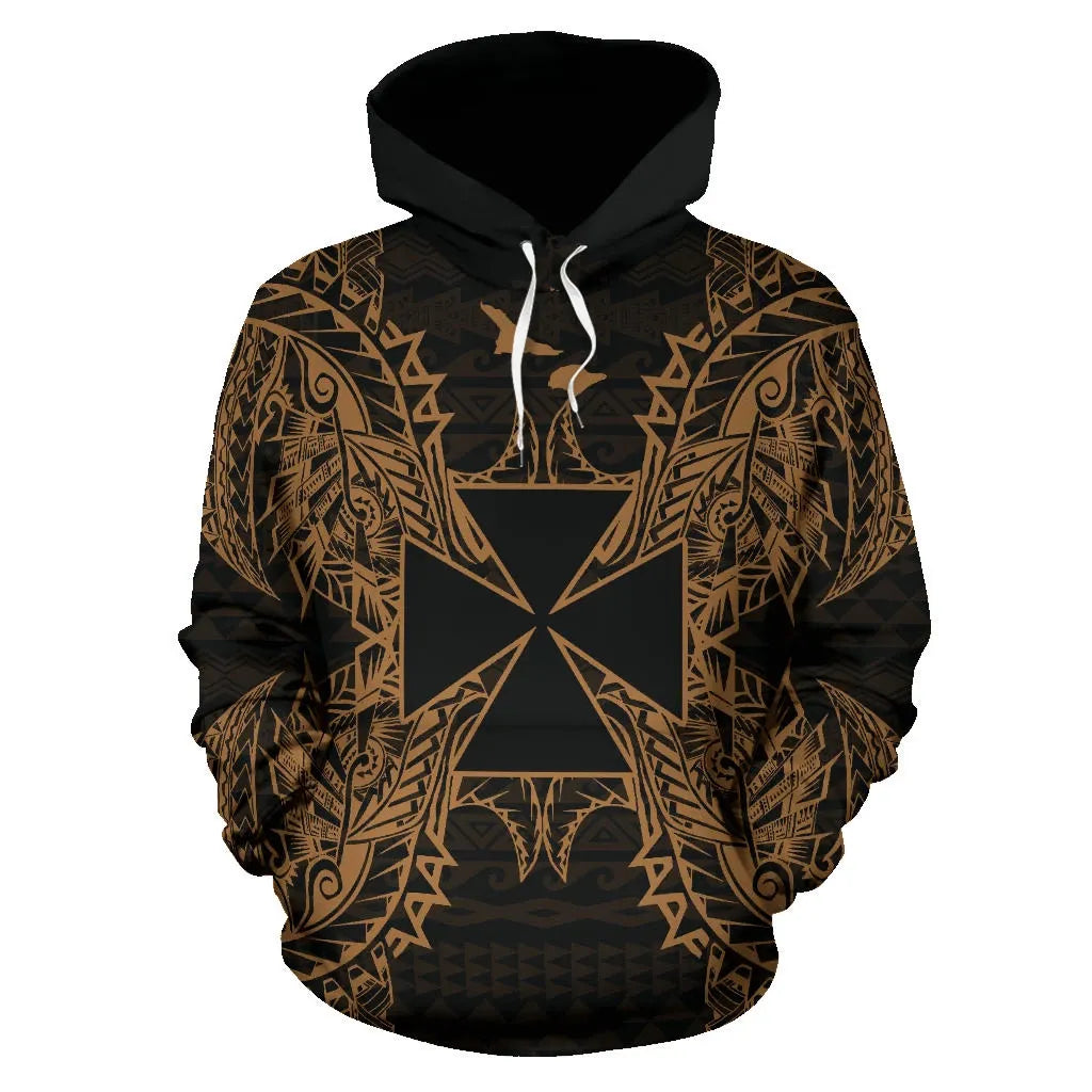 Wallis nd Futuna Polynesian ll Over Hoodie Map Gold