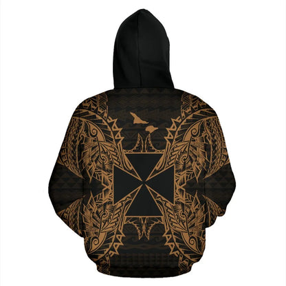 Wallis nd Futuna Polynesian ll Over Hoodie Map Gold