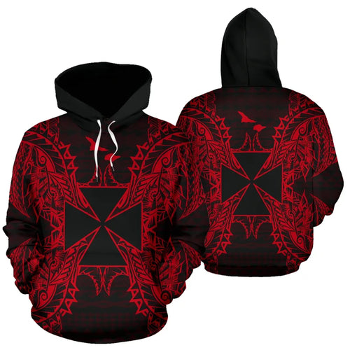 Wallis and Futuna Polynesian All Over Hoodie Map Red
