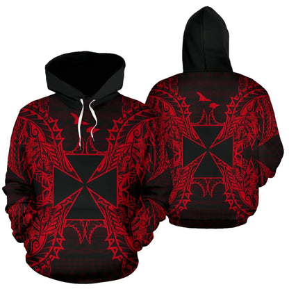Wallis and Futuna Polynesian All Over Hoodie Map Red
