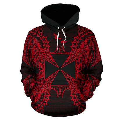 Wallis and Futuna Polynesian All Over Hoodie Map Red