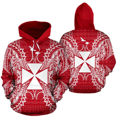 Wallis And Futuna Polynesian All Over Hoodie Map Red White