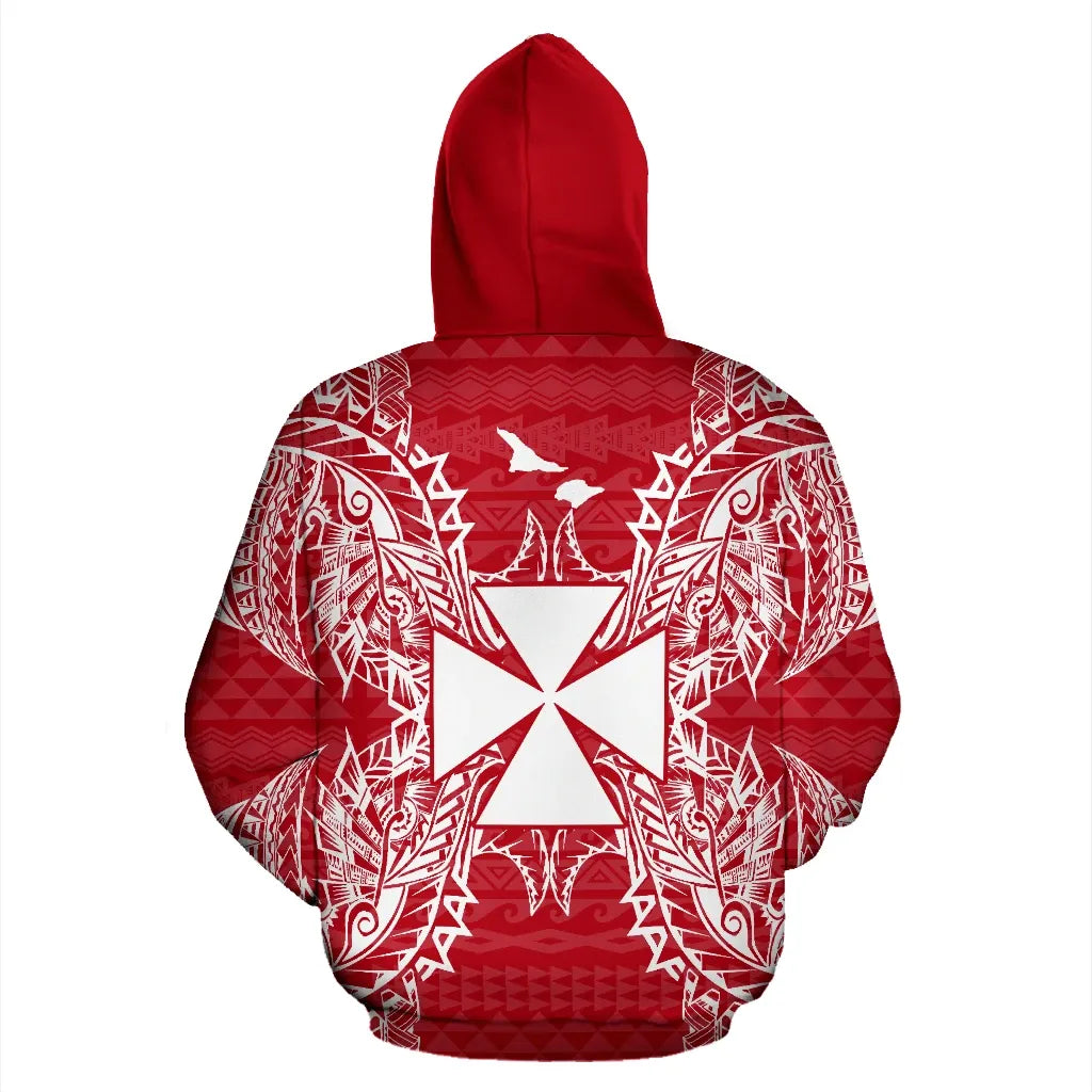 Wallis And Futuna Polynesian All Over Hoodie Map Red White