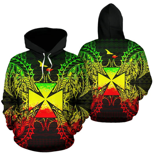 Wallis And Futuna Polynesian All Over Hoodie Map Reggae