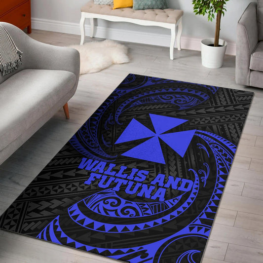 Wallis And Futuna Polynesian Area Rug - Blue Tribal Wave