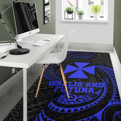 Wallis And Futuna Polynesian Area Rug - Blue Tribal Wave