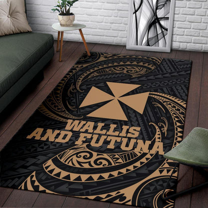 Wallis and Futuna Polynesian Area Rug - Gold Tribal Wave